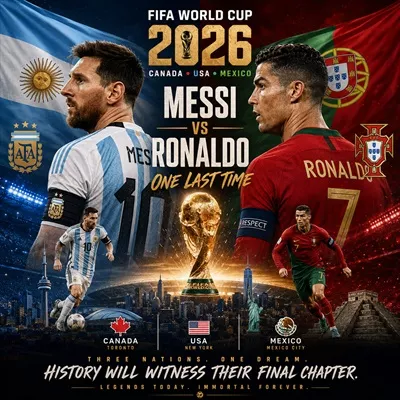 عکس پوستر گرافیکی رونالدو و مسی برای جام جهانی 2026 آمریکا