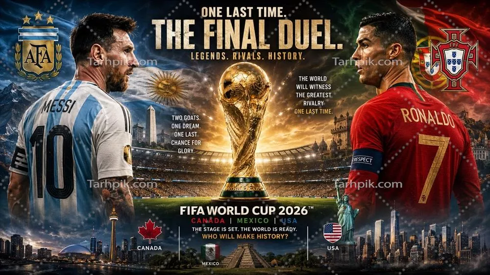 پوستر دوئل نهایی رونالدو و مسی در جام جهانی 2026