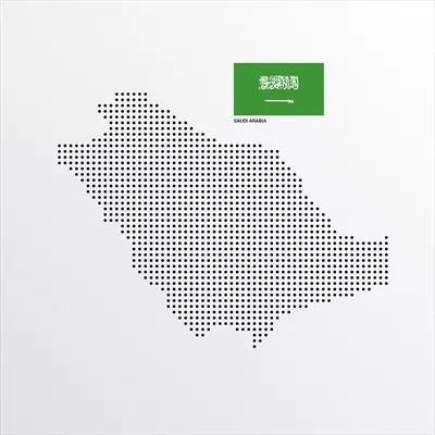 نقشه عربستان به صورت نقطه ای و پرچم