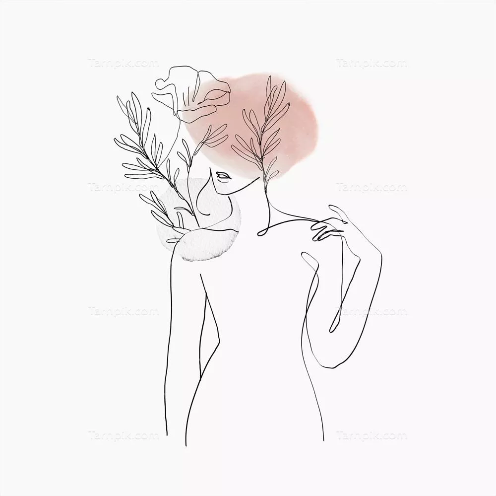 وکتور طراحی خطی زنانه با گلهای رنگ پاستیلی و حس زنانه در هنر