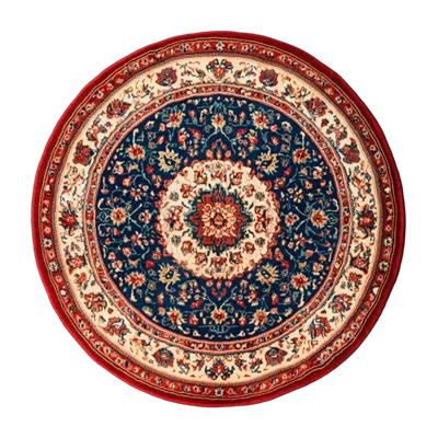 عکس دوربری فرش گرد ایرانی با الگوی گلدار سنتی و زیبا
