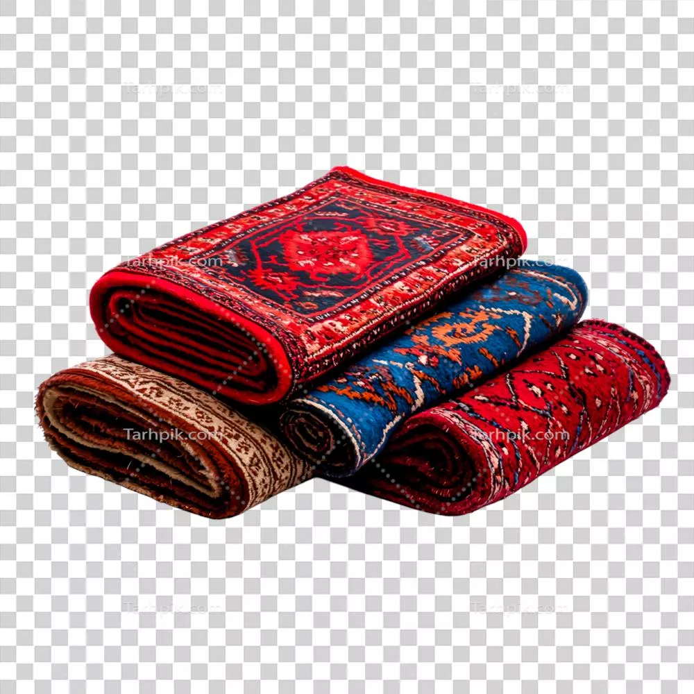 عکس دوربری نساجیهای رنگی دستباف به صورت انبوه برای نمایش در کنار هم