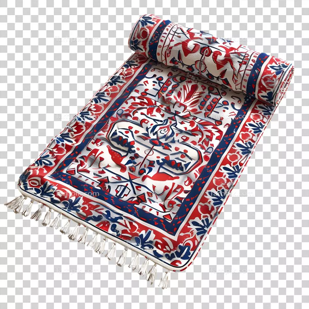 عکس دوربری تجسم سه بعدی فرش نماز سنتی خاورمیانه با جزییات زیبا