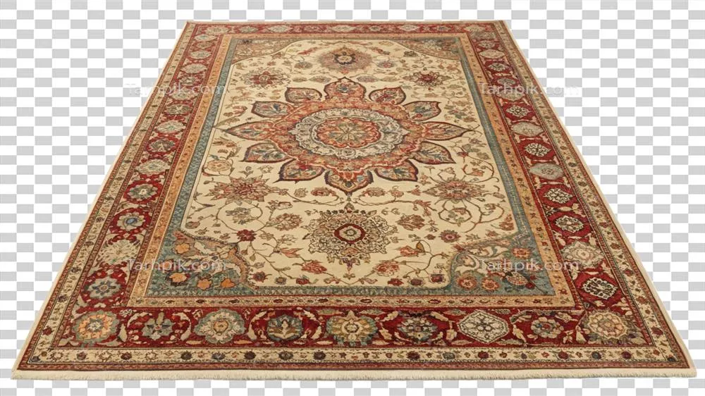 عکس دوربری فرش مدالیون با طراحی گلدار و حاشیه زیبا و منحصر به فرد