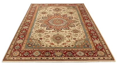 عکس دوربری فرش مدالیون با طراحی گلدار و حاشیه زیبا و منحصر به فرد
