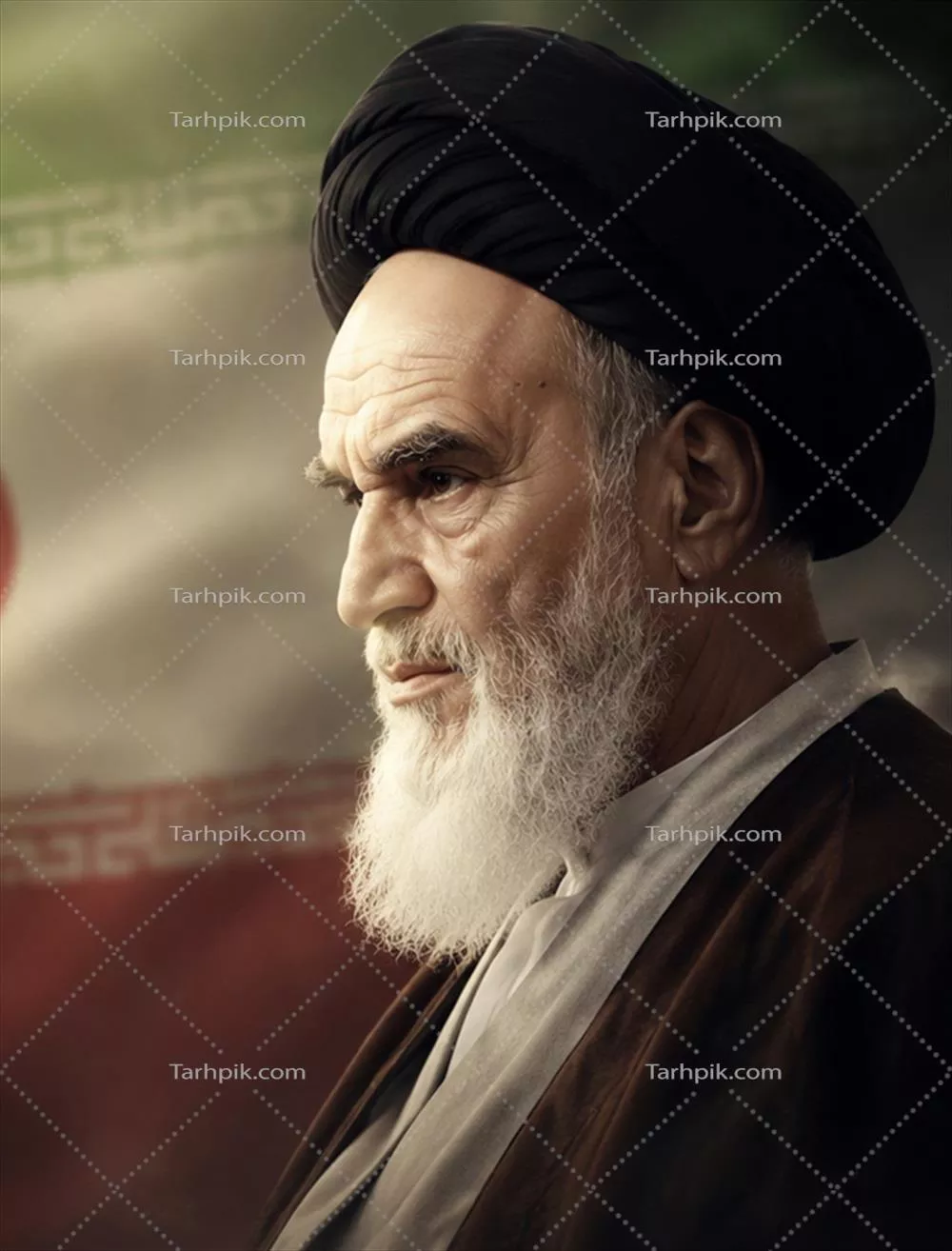 عکس حضرت امام خمینی با پس زمینه پرچم ایران