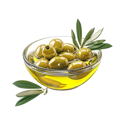 عکس دوربری زیتون های تازه در ظرفی شفاف با پسزمینه شیشهای