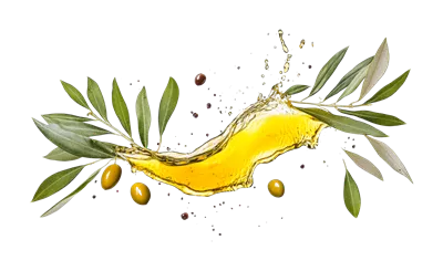 عکس دوربری روغن زیتون تازه با شاخه های سبز و زیتون های رسیده در یک تصویر زیبا
