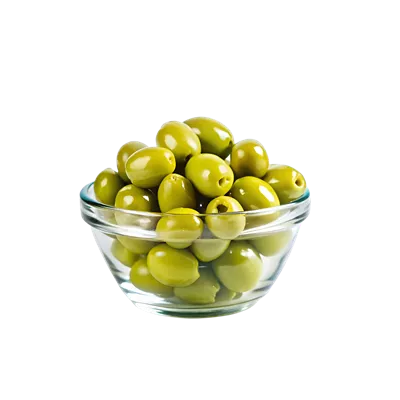 عکس دوربری زیتونها در کاسه شیشهای با پسزمینه شفاف و زیبا