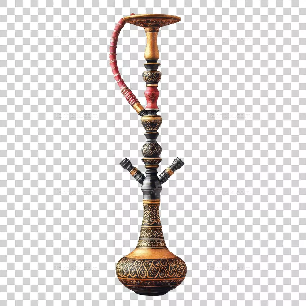 عکس دوربری شیشه ای زیبا و پیچیده قلیان عربی با طراحی هنری و ظرافت و کیفیت بالا