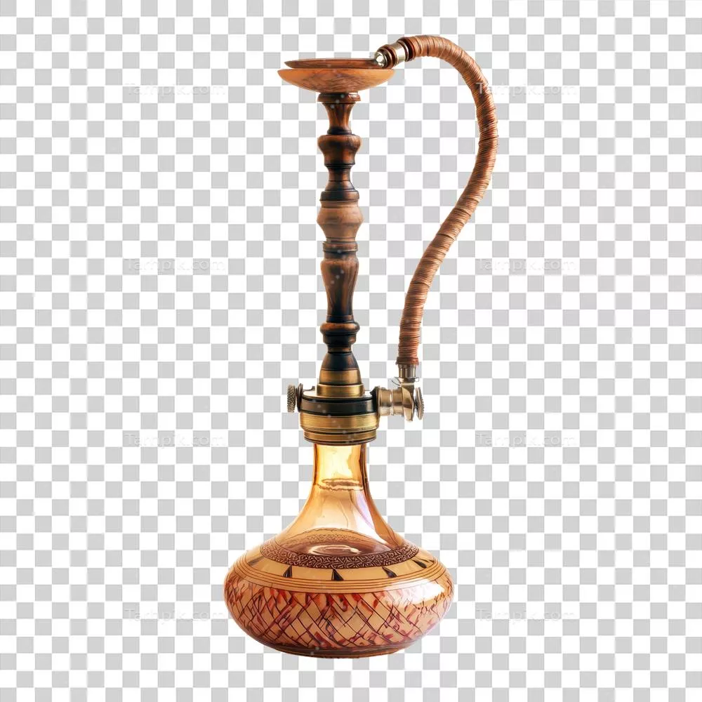عکس دوربری شیشه قلیان کلاسیک با طرحهای پیچیده روی زمینه سفید