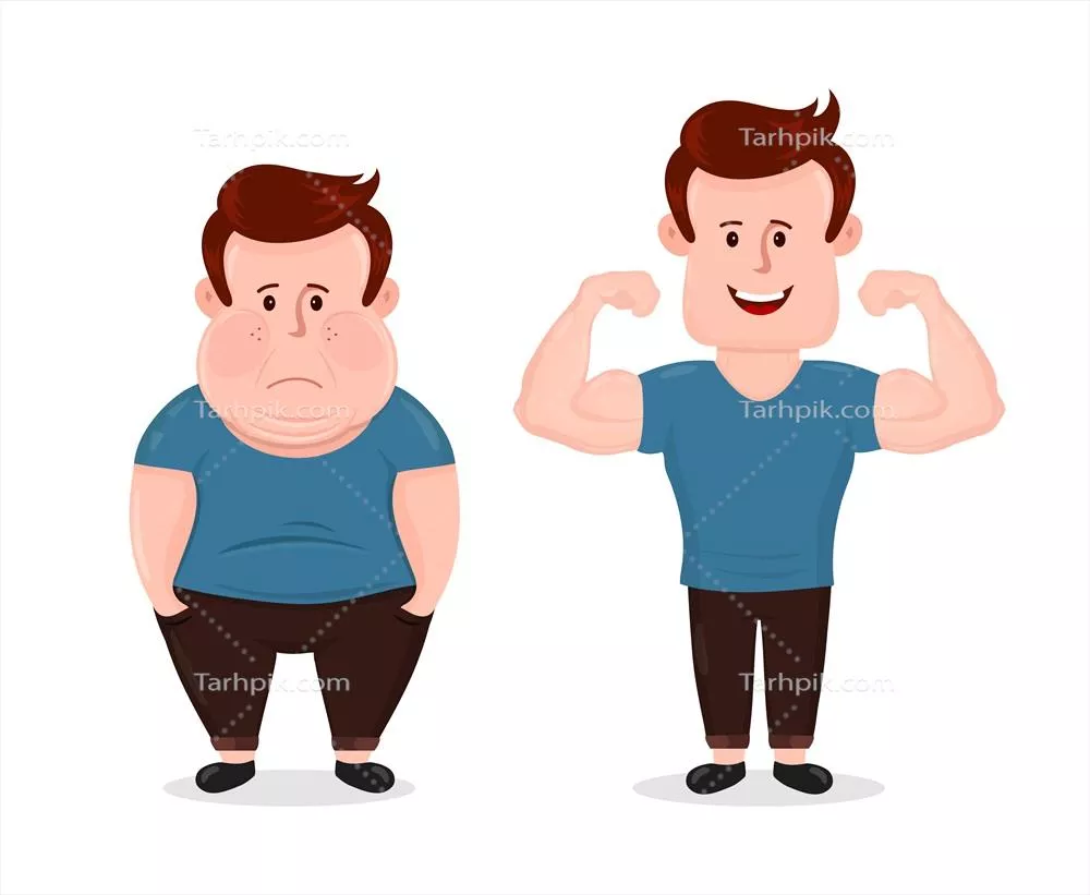 وکتور مرد ورزشکار خوشحال و مرد تنبل ناراحت