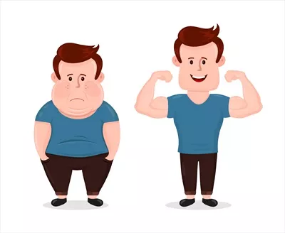 وکتور مرد ورزشکار خوشحال و مرد تنبل ناراحت