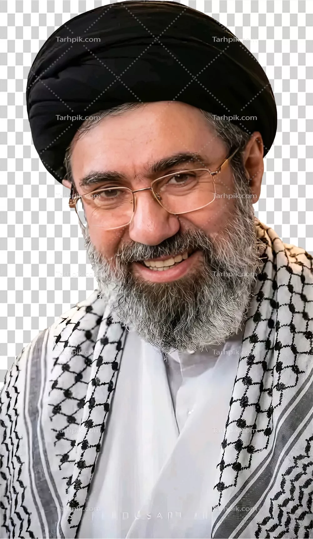 عکس دوربری آیت الله خامنه ای با چفیه