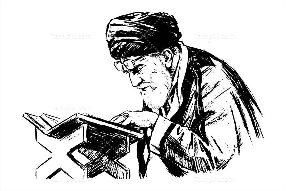 وکتور آیتالله سید علی خامنهای در حال قرآن خواندن