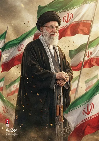 عکس پوستر پرتره رهبر شهید با طراحی خاص و جذاب و پرچم ایران