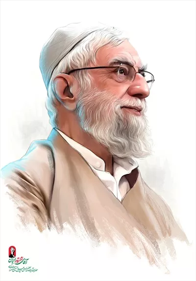 عکس پوستر پرتره آقای شهید ایران با تصاویری از فداکاری و رهبری