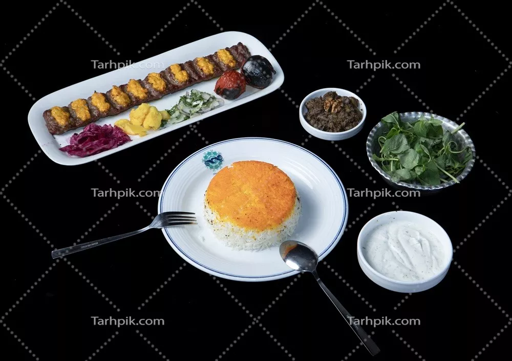 عکس کباب نگینی و کته کباب با پس زمینه تیره