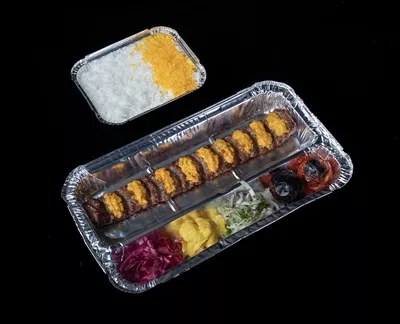 عکس چلوکباب نگینی داخل ظرف فویل
