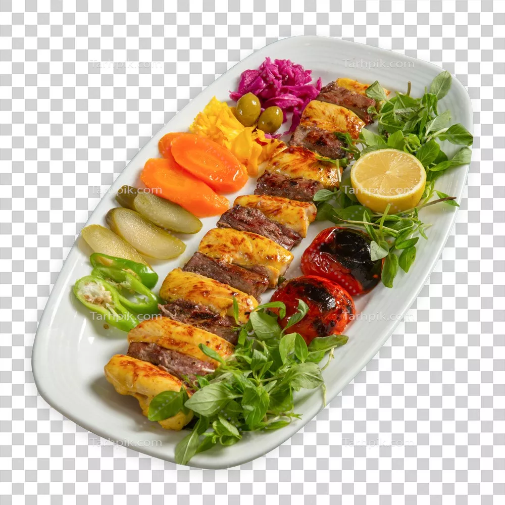 عکس دوربری کباب بختیاری با مخلفات