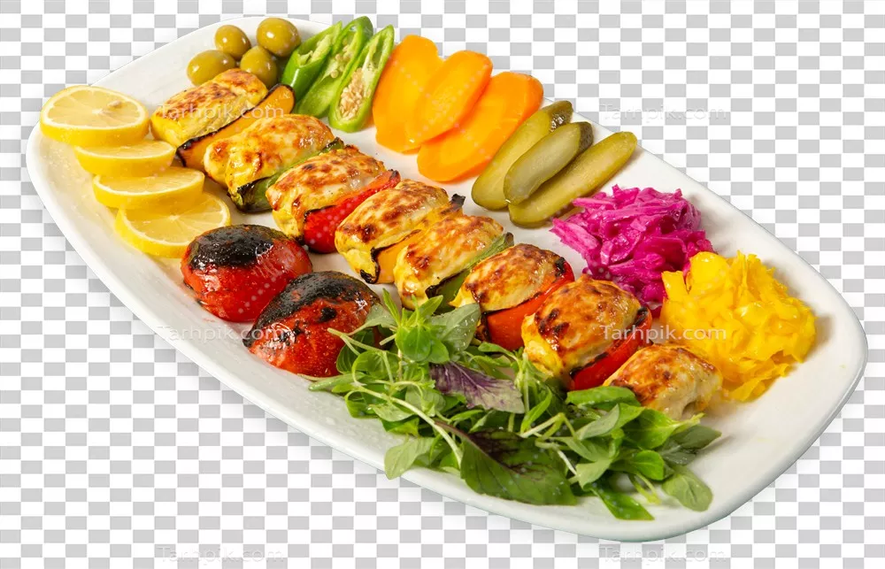 عکس دوربری جوجه کباب با مخلفات و دورچین