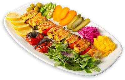 عکس دوربری جوجه کباب با مخلفات و دورچین