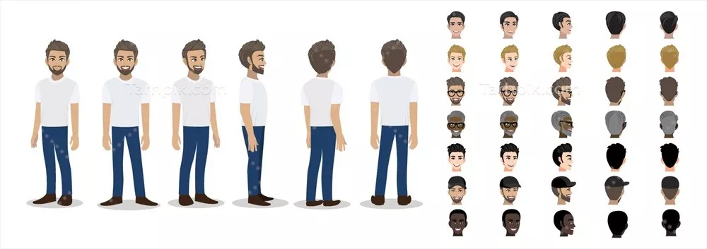 وکتور شخصیت کارتونی با تی شرت سفید کژوال و انیمیشن جذاب