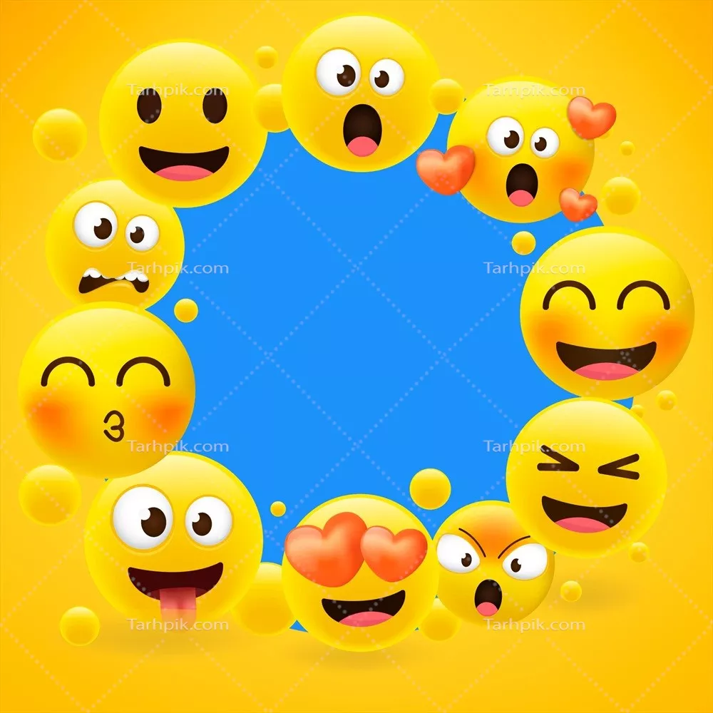 وکتور مجموعه کارتون و اموجی‌های زرد با طراحی قاب جذاب و رنگی