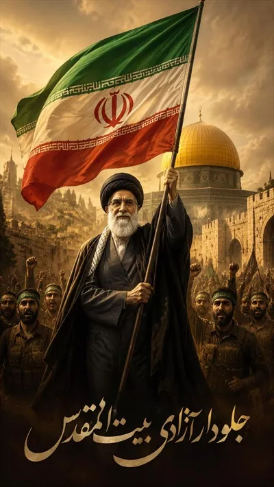 عکس رهبر شهید جلودار آزادی بیت المقدس