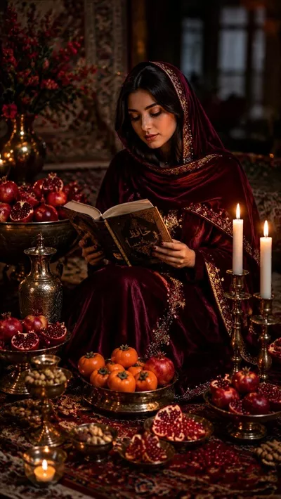 عکس زن ایرانی در حال خواندن دیوان حافظ به مناسبت شب یلدا