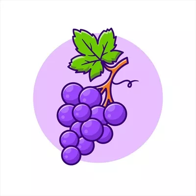 وکتور تصویر کارتونی از میوه انگور در سبک دو بعدی و ساده