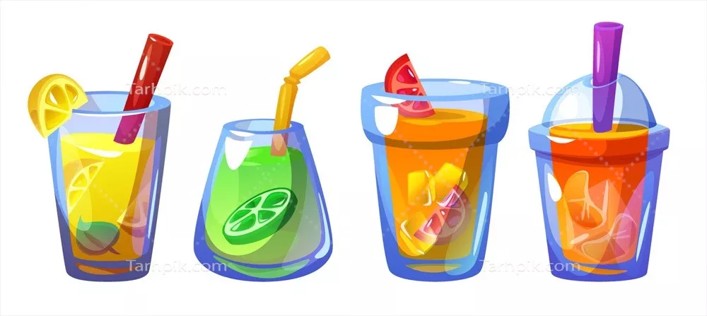 وکتور نوشیدنی یخ دار با طعم لیمو، نعنا و میوه در یک شیشه کارتونی
