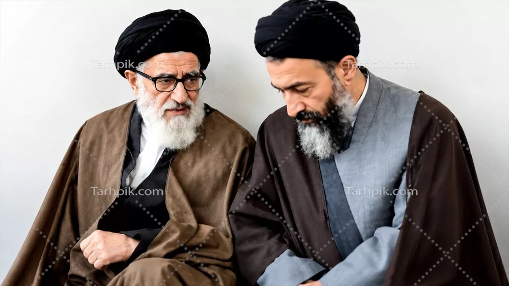 عکس بازسازی شده آیت الله طالقانی و شهید سید محمد بهشتی در کنار هم
