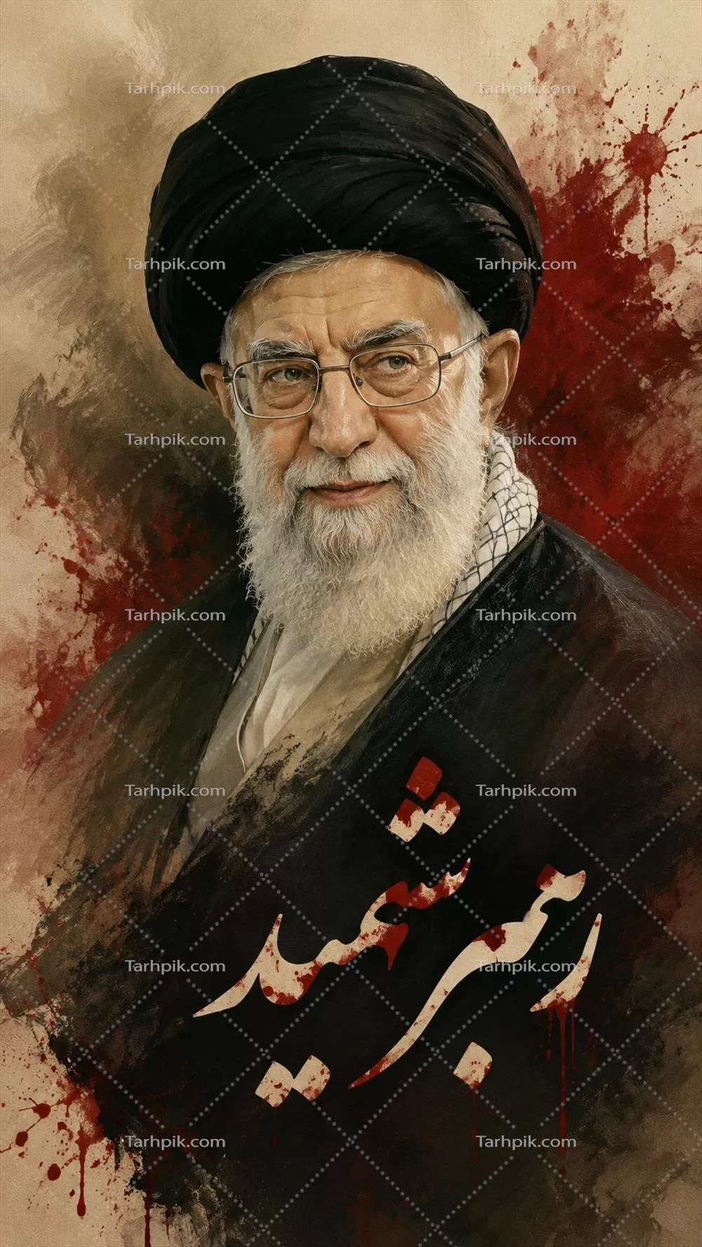 عکس نقاشی آیت الله خامنه ای با نوشته رهبر شهید