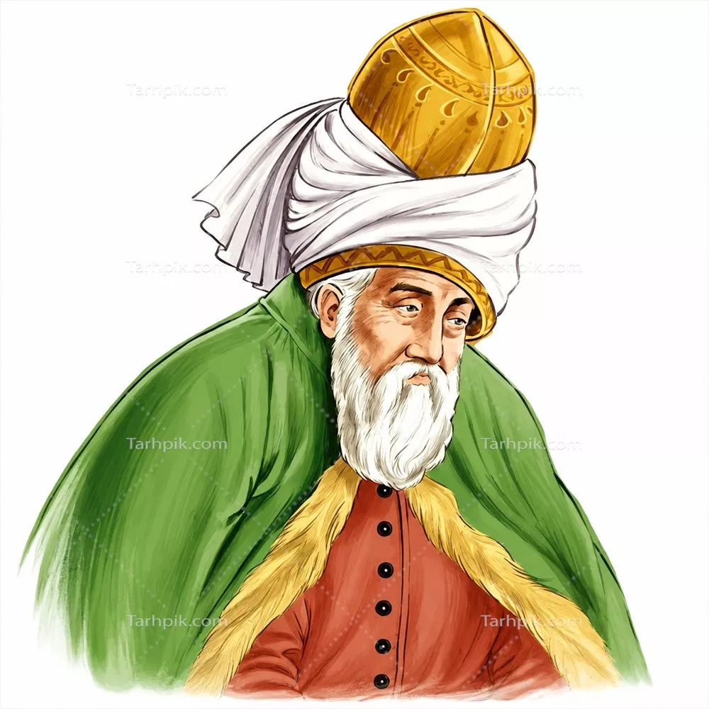 عکس مولانا جلال الدین محمد بلخی ملقب به مولوی به صورت نقاشی