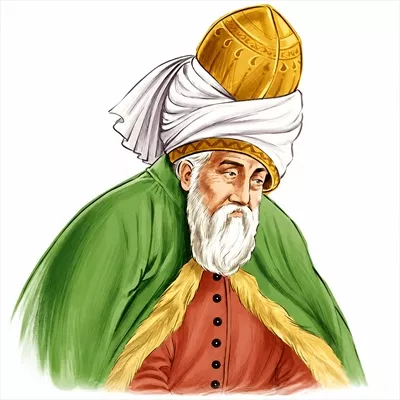 عکس مولانا جلال الدین محمد بلخی ملقب به مولوی به صورت نقاشی