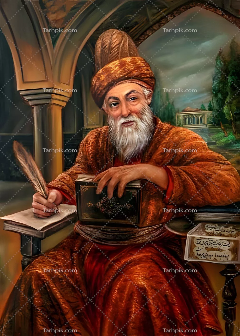عکس صائب تبریزی شاعر بزرگ ایرانی در حال نوشتن رساله