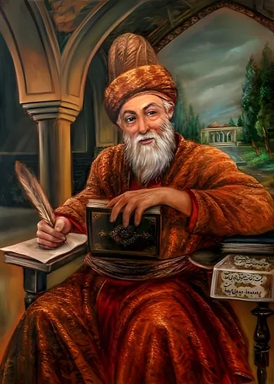 عکس صائب تبریزی شاعر بزرگ ایرانی در حال نوشتن رساله