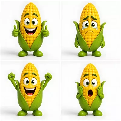 عکس شخصیت ذرتی جذاب در دنیای فانتزی سه‌بعدی با ویژگی‌های خاص
