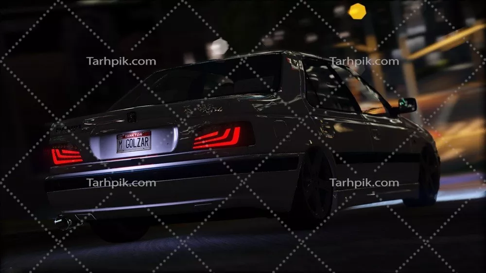 عکس پژو پارس در شب با چراغ بک لایت