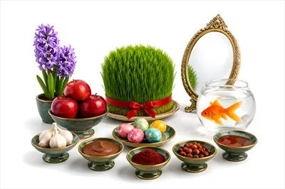 عکس آئین هفت سین در فرهنگ ایرانی با پس زمینه سفید