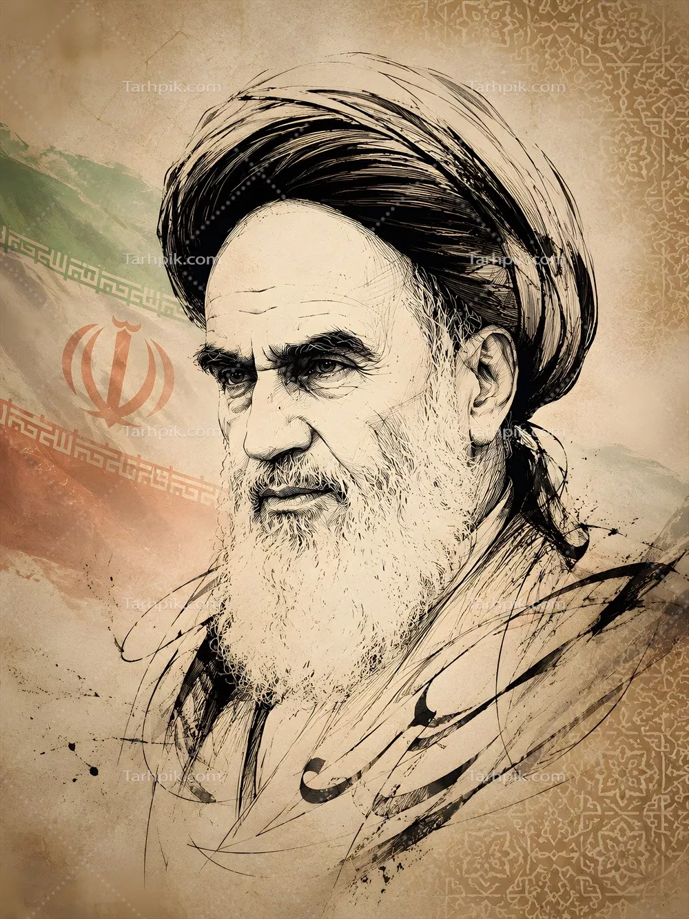 عکس نگاره ای از خمینی با پرچم، تجسم هنر معاصر ایران