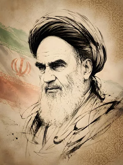 عکس نگاره ای از خمینی با پرچم، تجسم هنر معاصر ایران