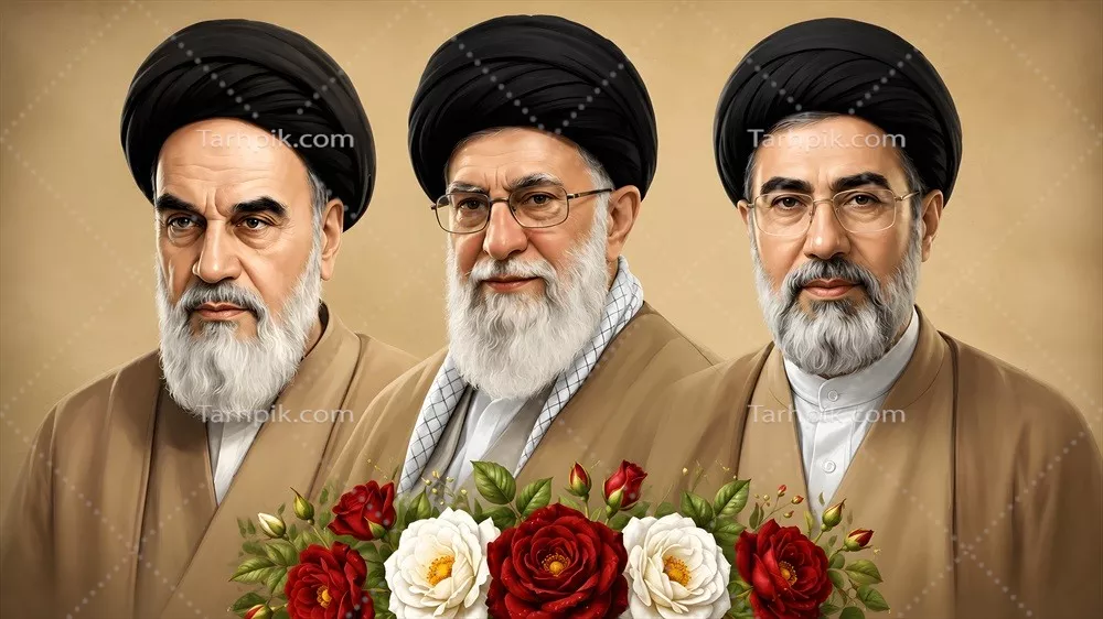 عکس رهبران جمهوری اسلامی بر روی زمینه بژ