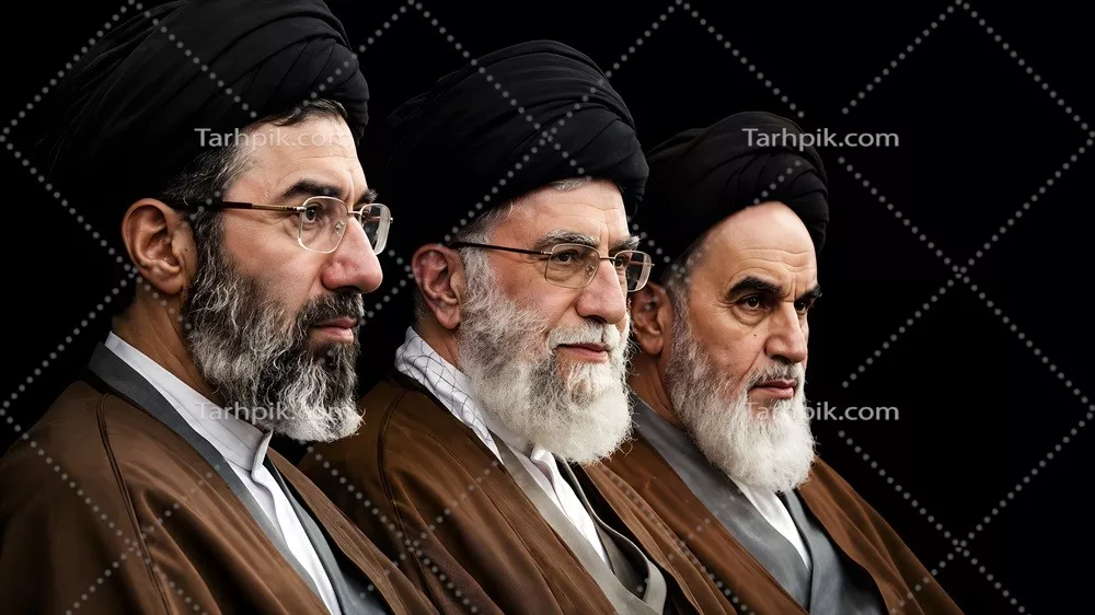 عکس رهبران جمهوری اسلامی بر روی زمینه سیاه: تجلی قدرت و رهبری
