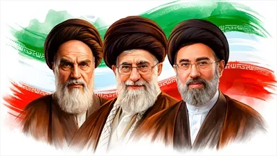 عکس رهبران جمهوری اسلامی با پس‌زمینه پرچم ایران