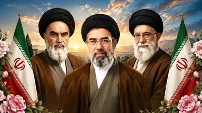 عکس رهبران جمهوری اسلامی با پرچم در پیش زمینه – نماد وحدت و رهبری