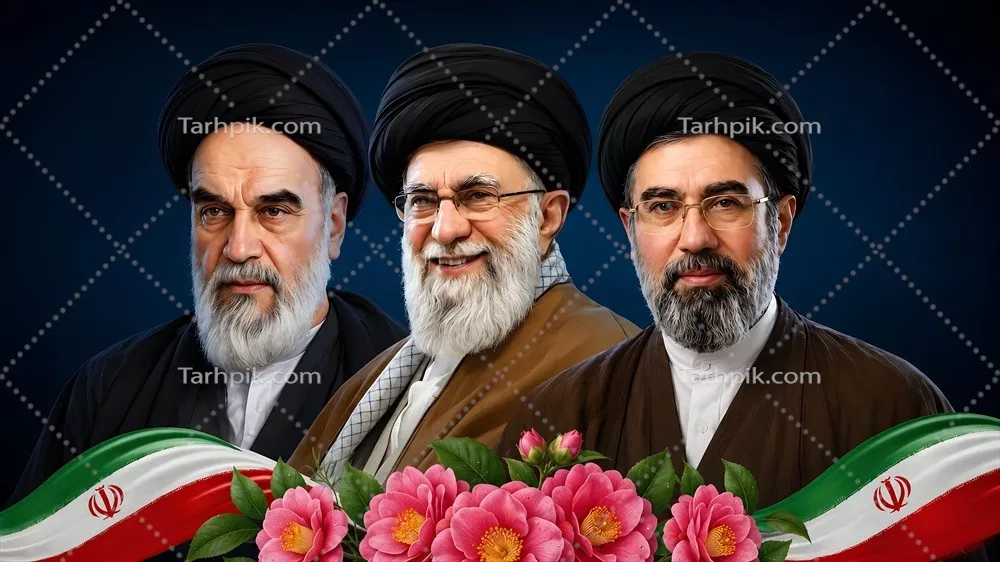عکس رهبران جمهوری اسلامی با گلها و پرچم: نمادین از همبستگی و فرهنگ ایرانی