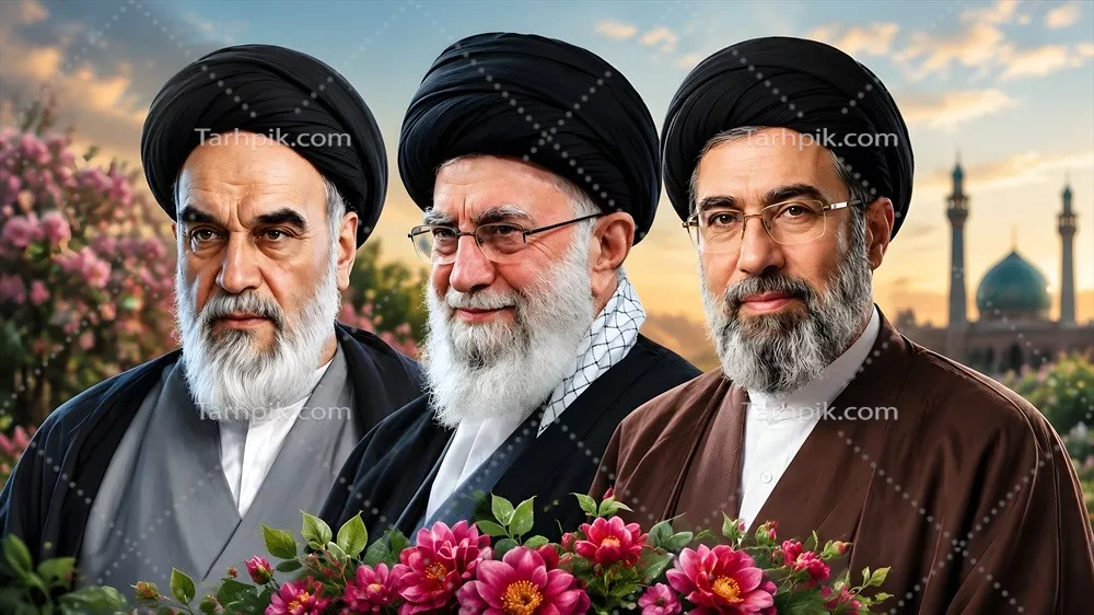 عکس رهبران جمهوری اسلامی با نمادهای ایرانی و فرهنگی این کشور