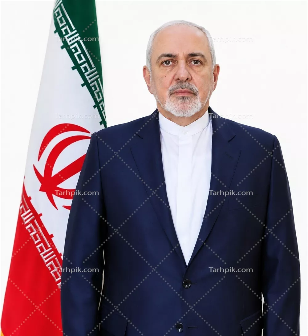 عکس محمد جواد ظریف - کنار پرچم ایران برای طراحی